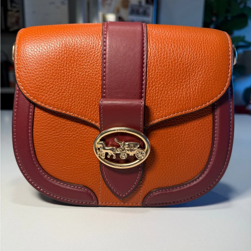COACH - Georgie Saddlebag in Orange and Burgundy Colorblock - Picture 1 of 13